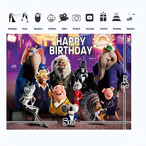 Similar Happy Birthday Sing 2 Theme Backdrop for Birthday Party Supplies 5x3ft Sing Movie Birthday Banner for Kids Vinyl Sing 2 Movie Backdrops for Party Wall Decor, One Size