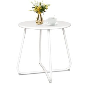 babion patio side table, outdoor side table, white small round end table, weather resistant steel outdoor table for patio yard garden balcony, waterproof metal side table