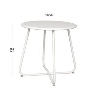 Babion Patio Side Table, Outdoor Side Table, White Small Round End Table, Weather Resistant Steel Outdoor Table for Patio Yard Garden Balcony, Waterproof Metal Side Table