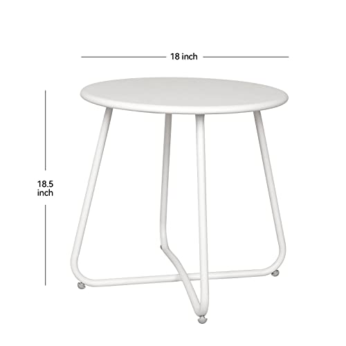 Babion Patio Side Table, Outdoor Side Table, White Small Round End Table, Weather Resistant Steel Outdoor Table for Patio Yard Garden Balcony, Waterproof Metal Side Table