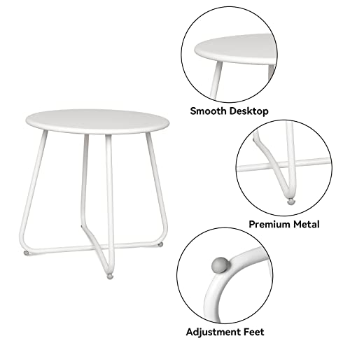 Babion Patio Side Table, Outdoor Side Table, White Small Round End Table, Weather Resistant Steel Outdoor Table for Patio Yard Garden Balcony, Waterproof Metal Side Table