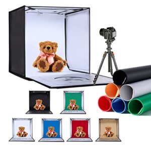 zkeezm light box photography 24″x24″ with 120led lights and 6 color backdrops photo box with lights foldable light box with adjustable brightness, 6000-6500k portable dimmable picture box shooting