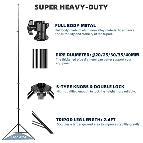 【16' Heavy Duty】 RAUBAY Extreme Tall Video Camera Sports Tripod Stand Air-Cushioned Telescoping Aluminium Alloy Light Stand with 1/4"& 3/8" Screw Adapter, Professional Sky High Tripod - TT480 Black