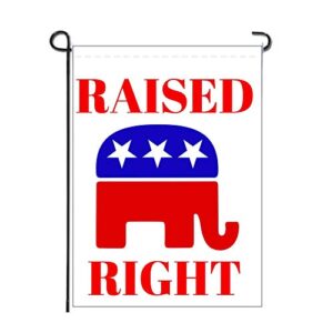 LiberTee Raised Right Republican Pride Outdoor Garden Flag | Republican Party 12x18 Flag Banner for Lawn or Garden | White Flag with GOP Elephant Sign