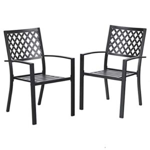 phi villa 300lbs wrought iron outdoor patio bistro chairs with armrest for garden,backyard – 2 pack