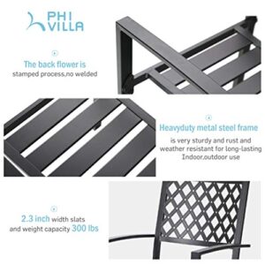 PHI VILLA 300lbs Wrought Iron Outdoor Patio Bistro Chairs with Armrest for Garden,Backyard - 2 Pack