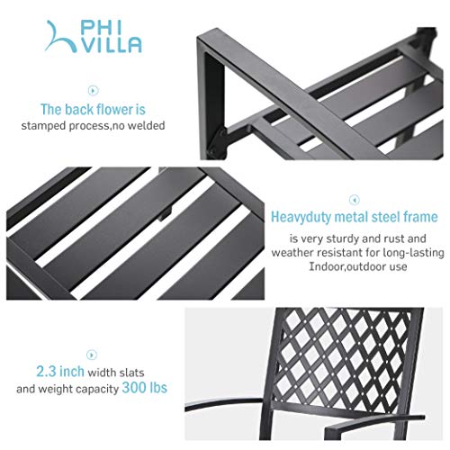 PHI VILLA 300lbs Wrought Iron Outdoor Patio Bistro Chairs with Armrest for Garden,Backyard - 2 Pack