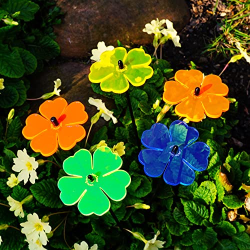 Sun Catcher Garden Decor Glowing Double Blossoms Ornaments 5 Garden Stakes 25cm/9.8 inches high Indoor Outdoor Yard Accessory Gardeners Gift, Colour:Mixed Colours