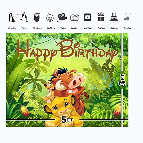 Lion King Backdrop for Birthday Party 5x3ft Jungle Safari Happy Birthday Background Lion King Backdrop for Boy 1st Birthday Vinyl Lion King First Birthday Banner for Party Decorations