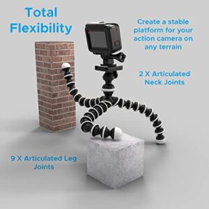 Digicharge 10‘’ Octopus Flexible Tripod Camera + Action Cam Mount Stand, Compatible with GoPro Hero11 Hero10 Max Hero 11 Mini 10 9 8 7 Fusion Akaso Brave Apeman Fitfort Davola Dragon Touch Jeemak Cam