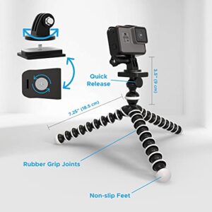 Digicharge 10‘’ Octopus Flexible Tripod Camera + Action Cam Mount Stand, Compatible with GoPro Hero11 Hero10 Max Hero 11 Mini 10 9 8 7 Fusion Akaso Brave Apeman Fitfort Davola Dragon Touch Jeemak Cam