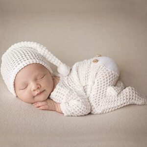 newborn baby photo shoot props girl boy crochet knit hat costume stripe hat pants overalls photography props (off white)