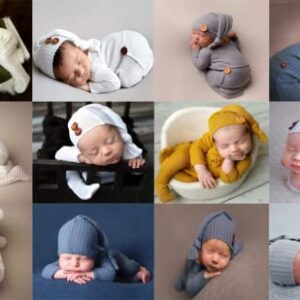 Newborn Baby Photo Shoot Props Girl Boy Crochet Knit Hat Costume Stripe Hat Pants Overalls Photography Props (off white)