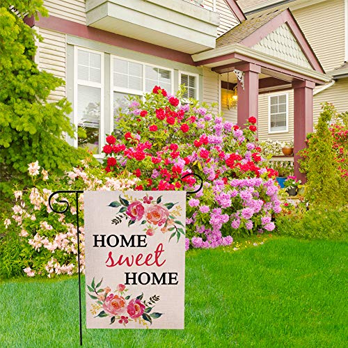 Ogiselestyle Home Sweet Home Spring Garden Flag Vertical Double Sided Farmhouse Burlap Yard Outdoor Décor Flag 12 x 18 Inch