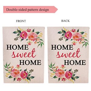 Ogiselestyle Home Sweet Home Spring Garden Flag Vertical Double Sided Farmhouse Burlap Yard Outdoor Décor Flag 12 x 18 Inch