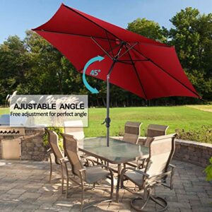 10Ft Outdoor Patio Umbrella Market Table Umbrella with Crank&Strong Steel Ribs for Garden Pool Deck Patio Beach Backyard,Burgundy
