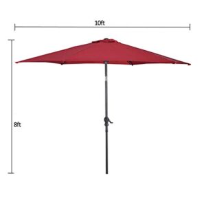 10Ft Outdoor Patio Umbrella Market Table Umbrella with Crank&Strong Steel Ribs for Garden Pool Deck Patio Beach Backyard,Burgundy