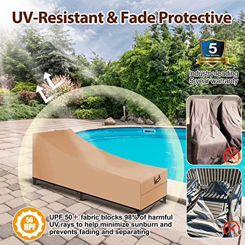 QH.HOME Waterproof Chaise Lounge Cover 900D Heavy Duty - 1 Pack Outdoor Patio Lounge Chair Cover Strong Tear Resistance, Fade UV Resistant Patio Furniture Covers with Air Vent 80" L x 32" W x 25" H