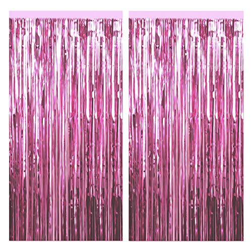 Fecedy 2pcs 3ft x 8.3ft Light Pink Metallic Tinsel Foil Fringe Curtains Photo Booth Props for Birthday Wedding Engagement Bridal Shower Baby Shower Bachelorette Holiday Celebration Party Decorations