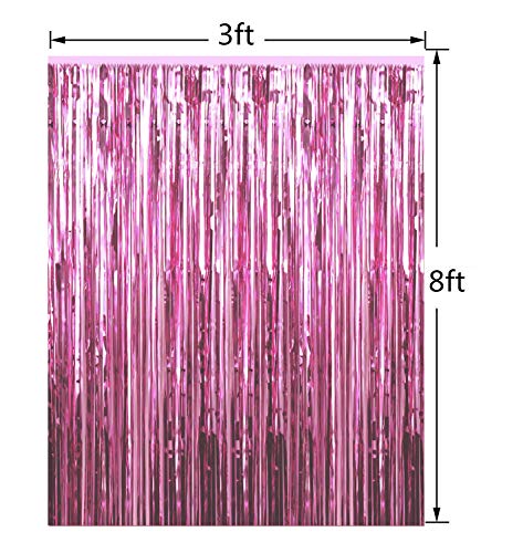 Fecedy 2pcs 3ft x 8.3ft Light Pink Metallic Tinsel Foil Fringe Curtains Photo Booth Props for Birthday Wedding Engagement Bridal Shower Baby Shower Bachelorette Holiday Celebration Party Decorations