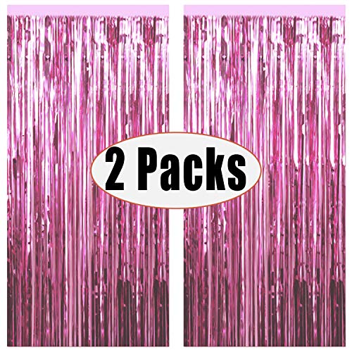 Fecedy 2pcs 3ft x 8.3ft Light Pink Metallic Tinsel Foil Fringe Curtains Photo Booth Props for Birthday Wedding Engagement Bridal Shower Baby Shower Bachelorette Holiday Celebration Party Decorations