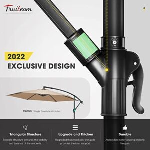 FRUITEAM 10FT Patio Offset Umbrella Cantilever Umbrella, Large Hanging Market Umbrella Large with Crank & Cross Bar, Waterproof UV Protection Outdoor Umbrella with Ventilation for Backyard/Garden