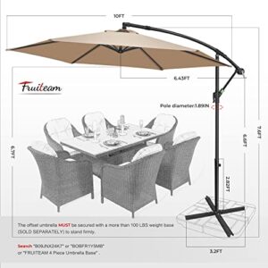 FRUITEAM 10FT Patio Offset Umbrella Cantilever Umbrella, Large Hanging Market Umbrella Large with Crank & Cross Bar, Waterproof UV Protection Outdoor Umbrella with Ventilation for Backyard/Garden