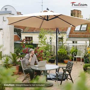 FRUITEAM 10FT Patio Offset Umbrella Cantilever Umbrella, Large Hanging Market Umbrella Large with Crank & Cross Bar, Waterproof UV Protection Outdoor Umbrella with Ventilation for Backyard/Garden