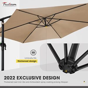 FRUITEAM 10FT Patio Offset Umbrella Cantilever Umbrella, Large Hanging Market Umbrella Large with Crank & Cross Bar, Waterproof UV Protection Outdoor Umbrella with Ventilation for Backyard/Garden