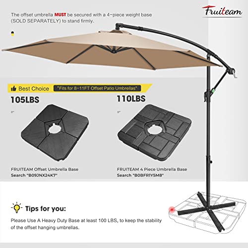 FRUITEAM 10FT Patio Offset Umbrella Cantilever Umbrella, Large Hanging Market Umbrella Large with Crank & Cross Bar, Waterproof UV Protection Outdoor Umbrella with Ventilation for Backyard/Garden