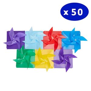 Tsocent 50 Pcs Pinwheels, 10 Mixed Colors Toy Wind Spinners and Party Favors Gifts for Kids, Outdoor Decorational Pinwheels for Yard and Garden