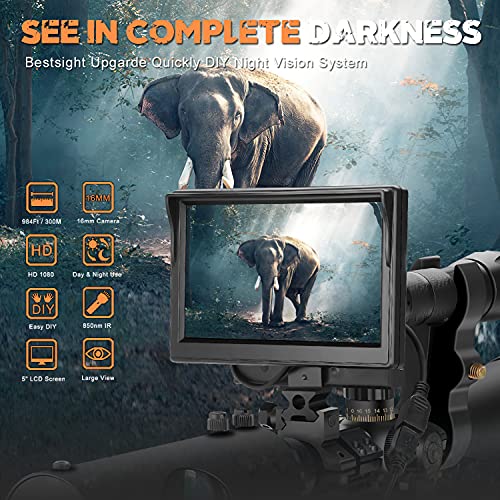 BESTSIGHT Night Vision Scope,DIY Night Vision(Day and Night),Quick Installation Barrle,5" Display Screen with 5w 850nm Infrared Illuminator,View 200m in Night,for 38-44mm Eyepiece Scope（Optic Sight）