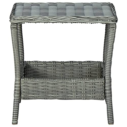 (Fast Delivery) Patio Side Table Outdoor, Small Side Table Waterproof Portable Coffee Table End Table for Garden, Porch, Balcony, Yard Garden Table Light Gray 17.7"x17.7"x18.3" Poly Rattan