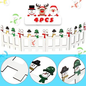 Christmas Wooden Picket Fence Wood Christmas Tree Fence Decoration Snowman Flexible Mini Fence Indoor Garden Decoration Fence for Holiday Office Home Wedding Party Decor (Classic Style, 4 Pieces)