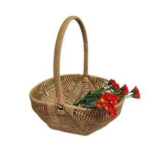 Takefuns Rattan Flower Basket, Hand-Woven Wicker Storage Basket with Handle, Handbasket Storage Box Picnic Petal Basket for Home Wedding Garden Decoration (Style 3)