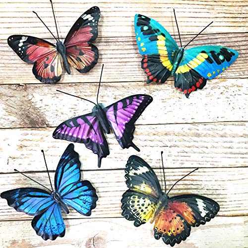 VOKPROOF Metal Butterfly Wall Art Decor - 5 Pack Butterflies Hanging Decorations for Indoor Outdoor Garden,Patio,Fence