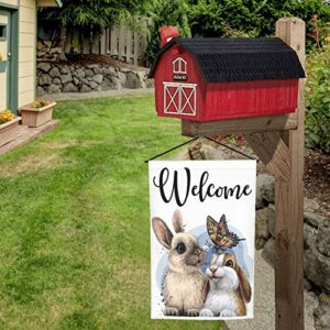 Cute Rabbit and Butterfly Garden Flags Premium Bunny Animals Design Yard Flag Holiday Party Flag Outdoor Farmhouse Decor Home Porch Flags 12 x 18 Inch