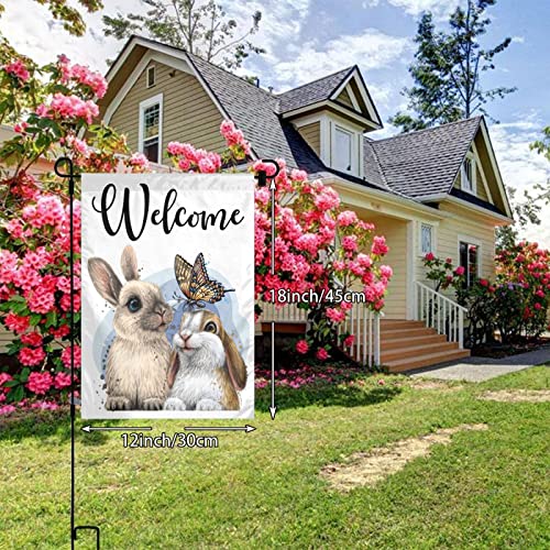 Cute Rabbit and Butterfly Garden Flags Premium Bunny Animals Design Yard Flag Holiday Party Flag Outdoor Farmhouse Decor Home Porch Flags 12 x 18 Inch