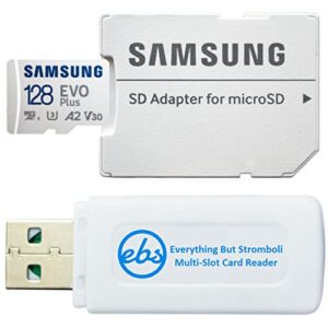 samsung 128gb evo plus class 10 micro sdxc works with samsung phones a02, a12, a02s, a32 galaxy series class 10 (mb-mc128ka) bundle with (1) everything but stromboli microsd & sd memory card reader