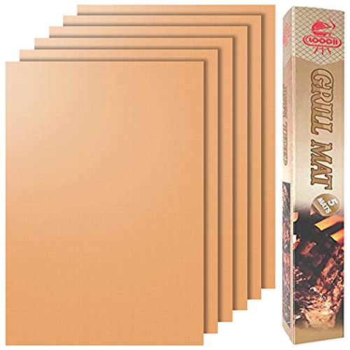 LOOCH Copper Grill Mat Set of 6- Non-Stick BBQ Outdoor Grill & Baking Mats - Reusable and Easy to Clean - Works on Gas, Charcoal, Electric Grill and More - 15.75 x 13 Inch