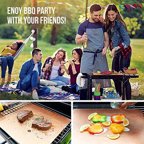 LOOCH Copper Grill Mat Set of 6- Non-Stick BBQ Outdoor Grill & Baking Mats - Reusable and Easy to Clean - Works on Gas, Charcoal, Electric Grill and More - 15.75 x 13 Inch