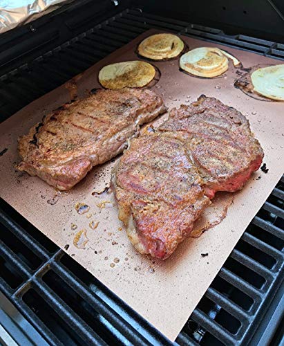 LOOCH Copper Grill Mat Set of 6- Non-Stick BBQ Outdoor Grill & Baking Mats - Reusable and Easy to Clean - Works on Gas, Charcoal, Electric Grill and More - 15.75 x 13 Inch
