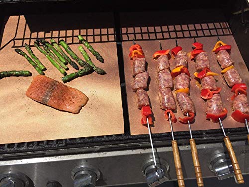 LOOCH Copper Grill Mat Set of 6- Non-Stick BBQ Outdoor Grill & Baking Mats - Reusable and Easy to Clean - Works on Gas, Charcoal, Electric Grill and More - 15.75 x 13 Inch