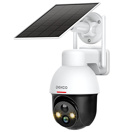 DEKCO Solar Security Camera Wireless Outdoor, 2K Night Vision with Spotlight, Pan Tilt 360° View, 2.4Ghz WiFi, 2-Way Talk, Human Detection, Cloud/SD Video Surveillance DC9E