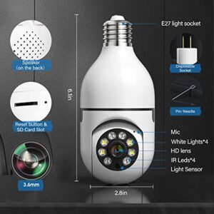 Light Bulb Security Camera 3MP—Only Connect 2.4GHz WiFi Wireless Indoor Surveillance Camera, 1080p HD 355° Pan/Tilt Baby Monitor Auto Tracking/Night Vision/2-Way Talk/Alerts/TF/Cloud(No 5GHz WiFi)