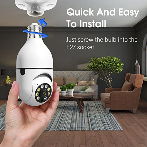 Light Bulb Security Camera 3MP—Only Connect 2.4GHz WiFi Wireless Indoor Surveillance Camera, 1080p HD 355° Pan/Tilt Baby Monitor Auto Tracking/Night Vision/2-Way Talk/Alerts/TF/Cloud(No 5GHz WiFi)