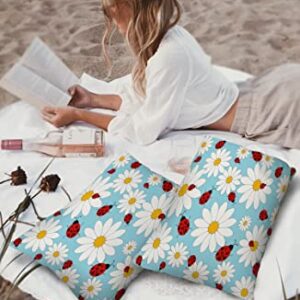 Outdoor Pillow Covers Set of 2, Daisy Ladybug Waterproof Throw Pillow Covers Fresh Flower Garden Patio Furniture Cushion Cover for Sofa Outdoor Decor, 20x12inch