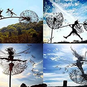 KINHA Fairy Dandelion Sculptures Fairy Dandelion Sculptures Garden Stakes Dramatic Fairy Sculptures Dancing with Dandelions,Wind Catcher for Home Garden Patio Yard Decoration with Standing Pole