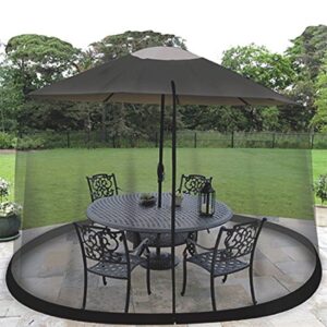 HomeRoots 9' Patio Umbrella Outdoor Table Bug Screen Mesh Black Mosquito Net Canopy Curtains Adjustable Enclosure Large Umbrella Hanging Tent 100% Polyester Light Weight Mosquito Netting
