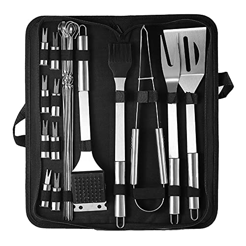 BBQ Grill Tools Set, 20 PCS BarbecueTools for Garden Party, Stainless Steel Grill BBQ Utensils Set for Outdoor Camping Cross-Country, Utensils Case for Travel (20 PCS)